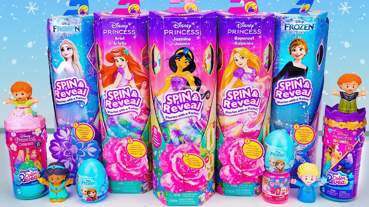 Unboxing Surprise Elsa, Ariel, Anna, Rapunzel Doll Toy Collection| Disney Princess Spin & Reveal Toy