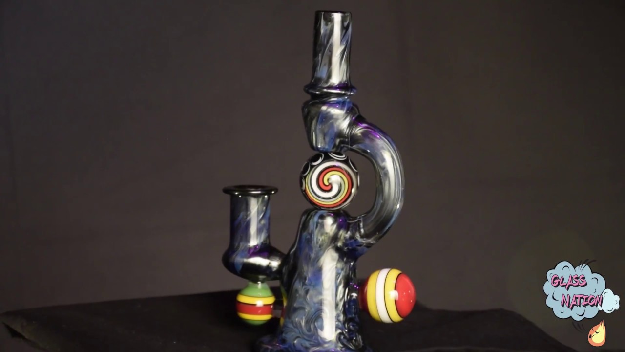 Merritt Badge | Line-Worked Rasta Marble Spinner Dab Rig | Glass Nation