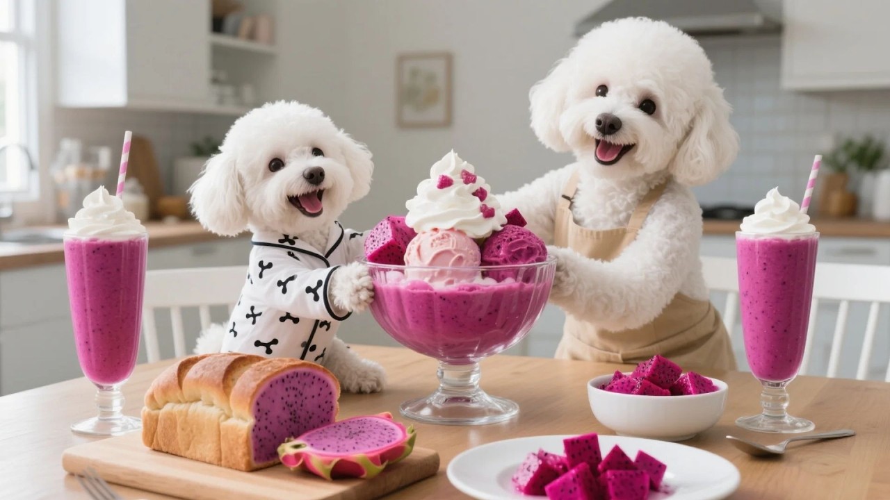 Baby Puppy And Mom Dog Make Delicious Treats From Grandma Dog's Gift Of Dragon Fruit 🐶🍽️