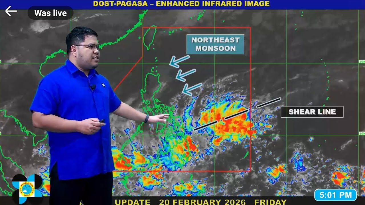 PAGASA: FEBRUARY 20, 2026 5 PM FRIDAY #dostpagasa #weather #shearline #weatherupdate #news #rain 