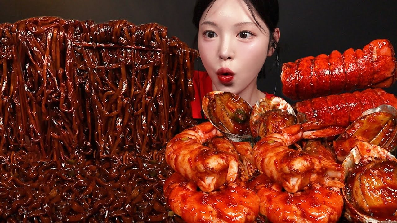 SUB)꾸덕촉촉 짜왕에 핵매운 대왕 해물찜 먹방🔥불닭팽이버섯 킹타이거새우 랍스타까지 짜장라면 꿀조합 Jjajang Ramyeon & Spicy Seafood Mukbang Asmr