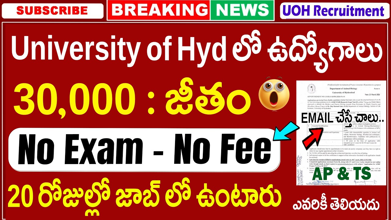 🚨🚨 Exam లేదు | University of Hyderabad Jobs 2026 | UOH Recruitment Job Vacancy