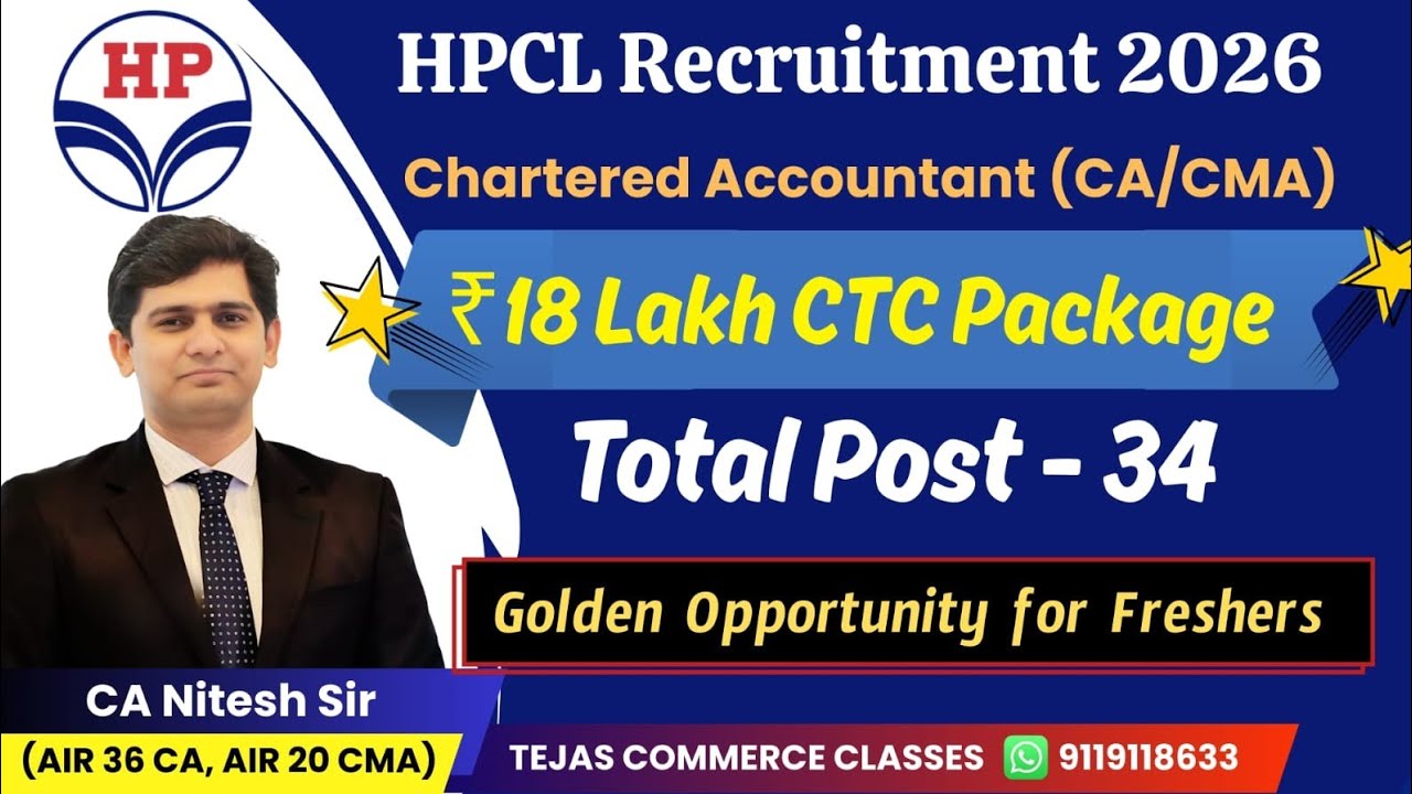 HPCL Recruitment 2026 🔥 Fresher CA/CMA/MBA Finance | ₹18 Lakh CTC | Golden Opportunity