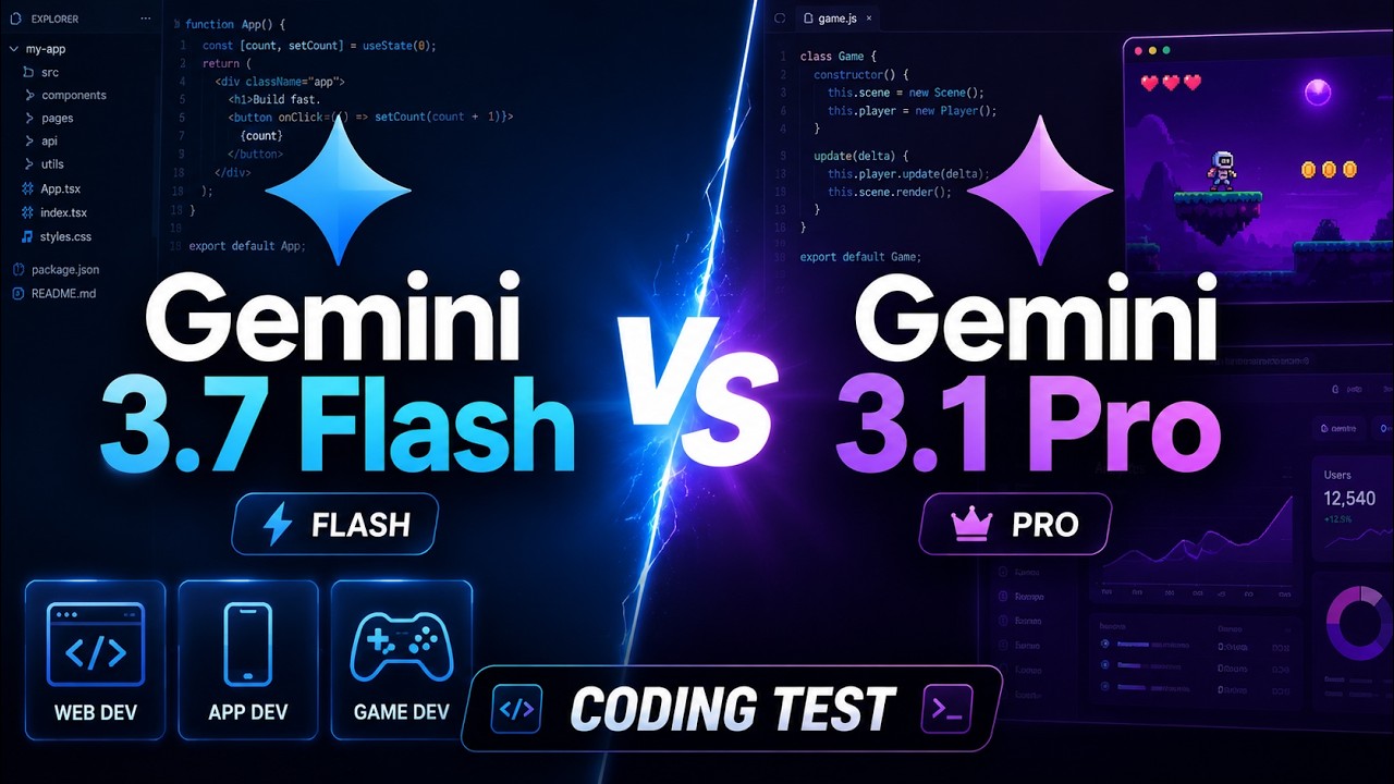 Gemini 3.7 Flash VS Gemini 3.1 pro Tests (Coding, App, Webdesign)