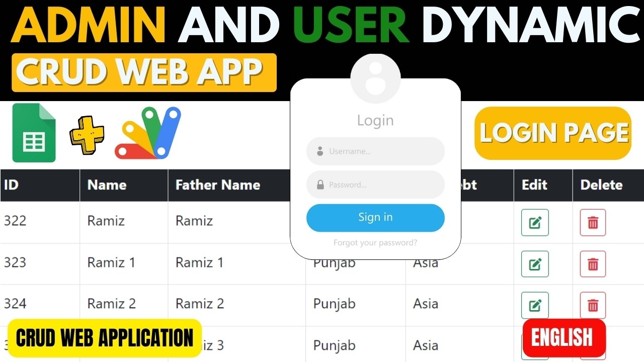 ADMIN & USER LOGIN DYNAMIC CRUD WEB APP USING GOOGLE APP SCRIPT | LOGIN CRUD WEBAPP | B13