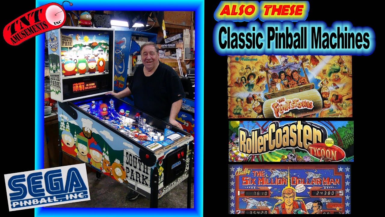 #1404 Sega SOUTH PARK, FLINTSTONES & ROLLER COASTER Pinball Machines- TNT Amusements