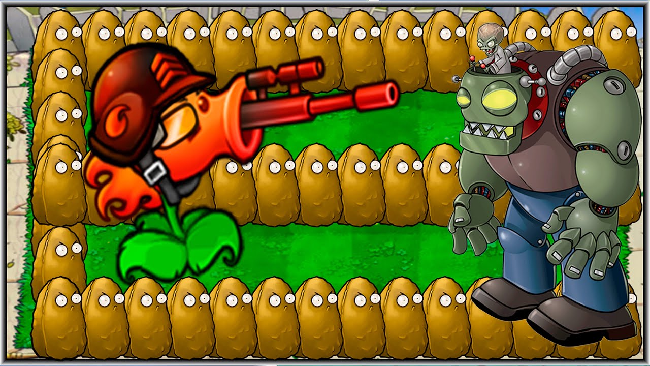 Lanzaguisante Francotirador Picante + Nuez  Cascarabias Vs Todos los Zombis PVZ