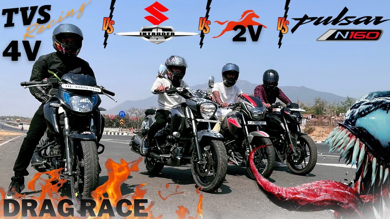 Apache160 4v vs Apache 160 2v vs Pulsar N160 vs Suzuki Intruder | FreeStyle Drag Race🔥🔥🔥