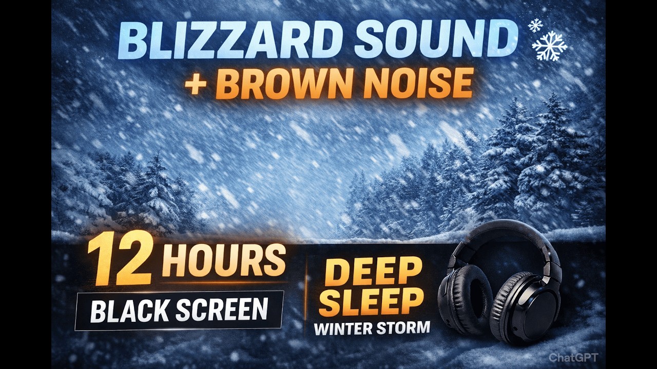 Blizzard Sound + Brown Noise ❄️ | 12 Hours Black Screen for Deep Sleep | Winter Storm Ambient Sound