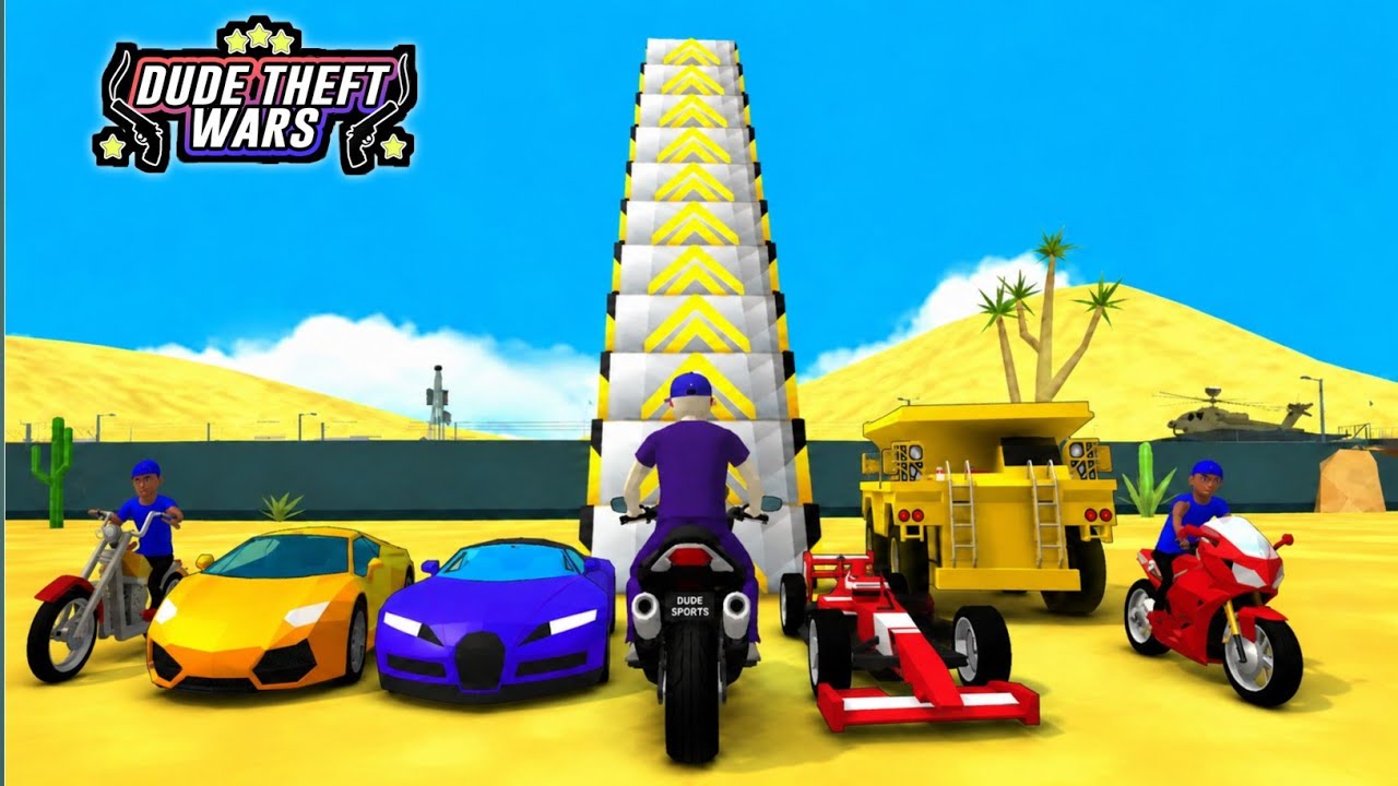 All Vehicles vs GIANT Mega Ramp Challenge in Dude Theft Wars 😱