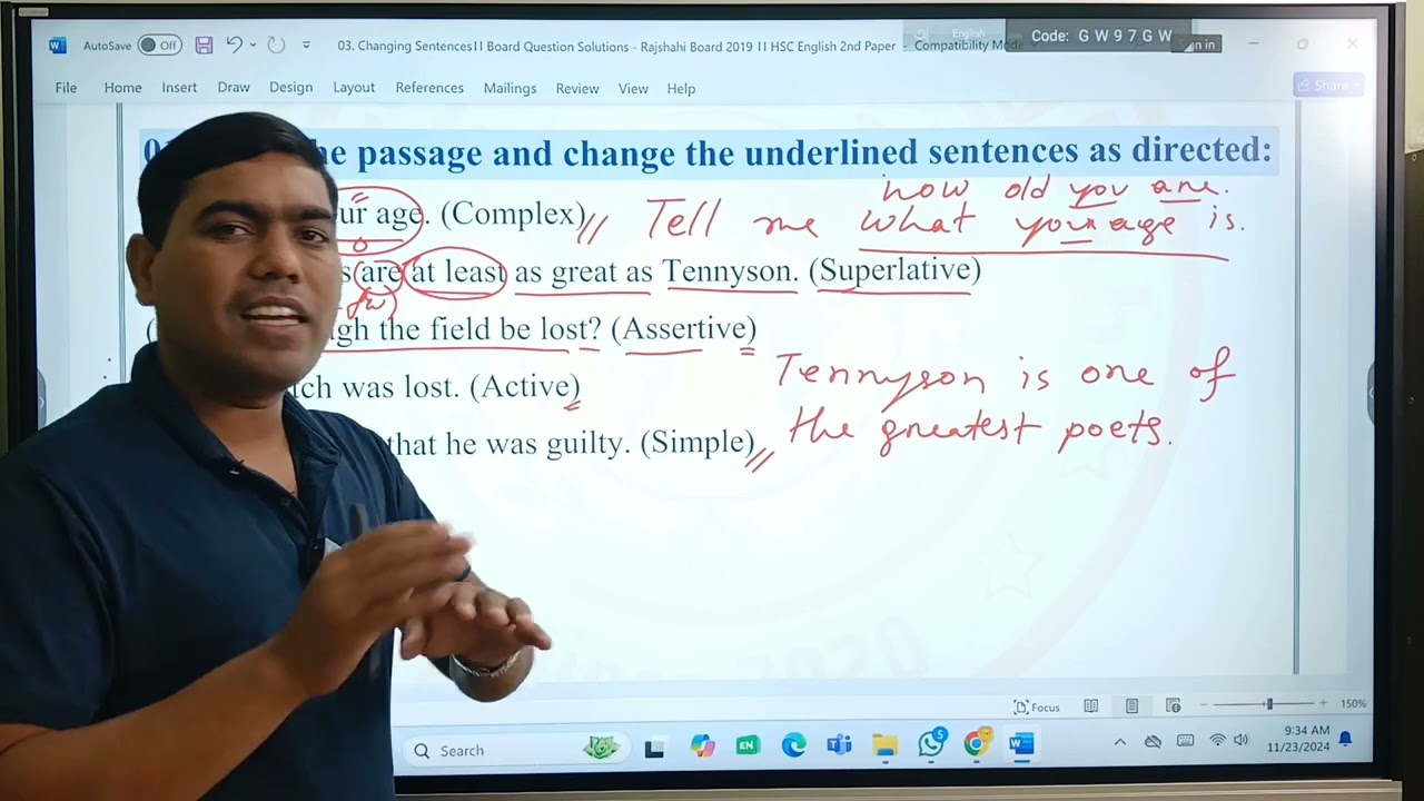Transformation of Sentences || Board Question Solution - Rajshahi Board 2019|| HSC English 2nd Paper