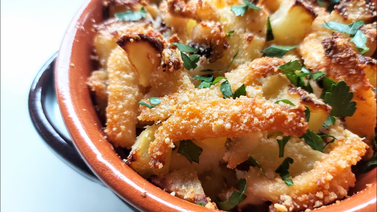 Seppie gratinate al forno con patate e Parmigiano