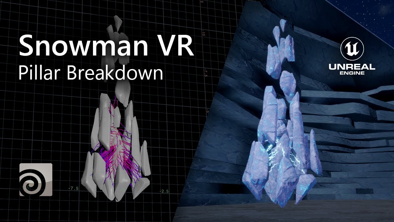 Snowman VR Technical Breakdown Ep 1 : Pillar Assembly | Houdini RBD + VAT | Unreal
