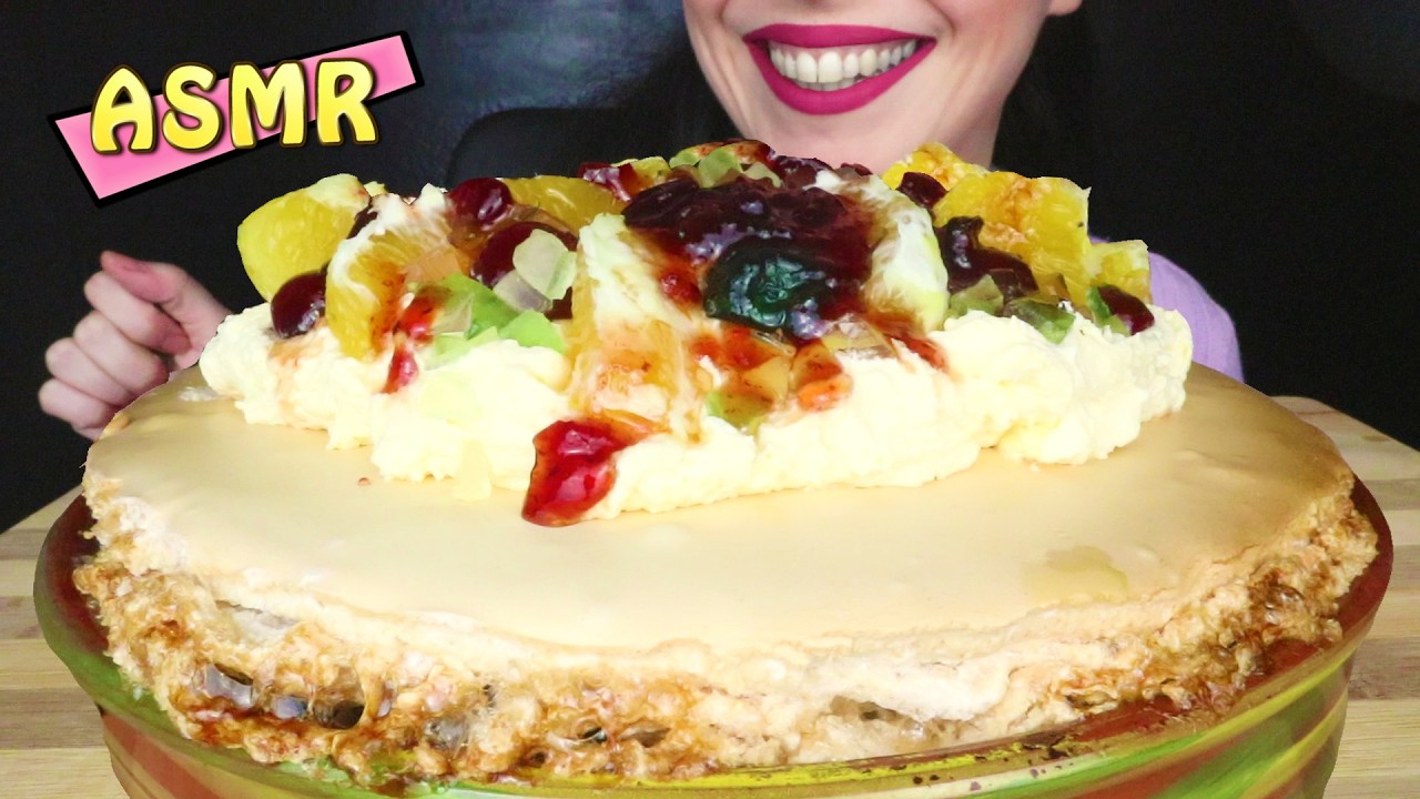 DELICIOUS FAILED PAVLOVA TOPPED WITH CREAM, JAM & FRUITS 🍨 | No Talking | ASMR Mukbang - 먹방