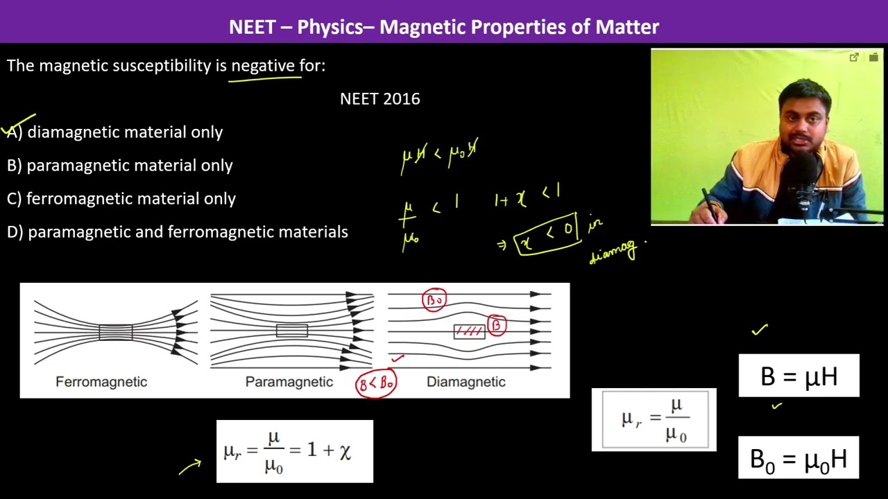 The magnetic susceptibility is negative for:        NEET 2016A) diamagnetic material onlyB