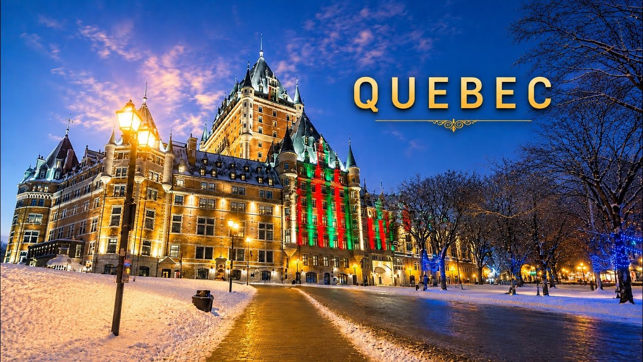 Old Quebec Winter Night Walk 4W POV-Chateau Frontenac to Lower Town Snowy Streets