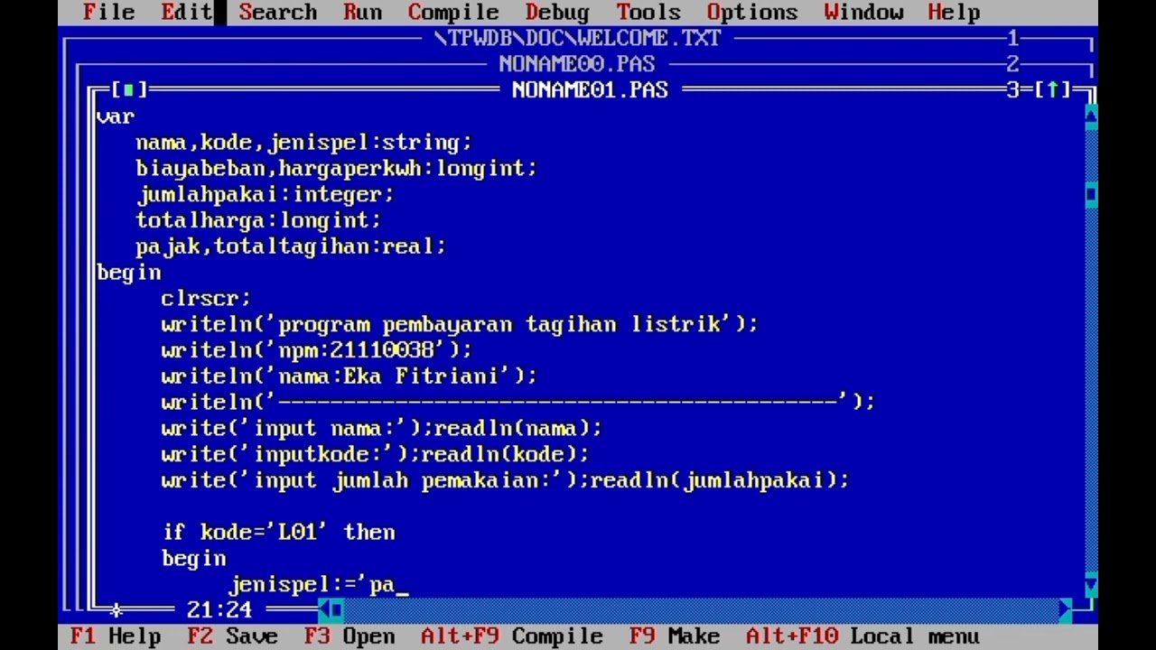 Turbo Pascal - Program Pembayaran Tagihan Listrik
