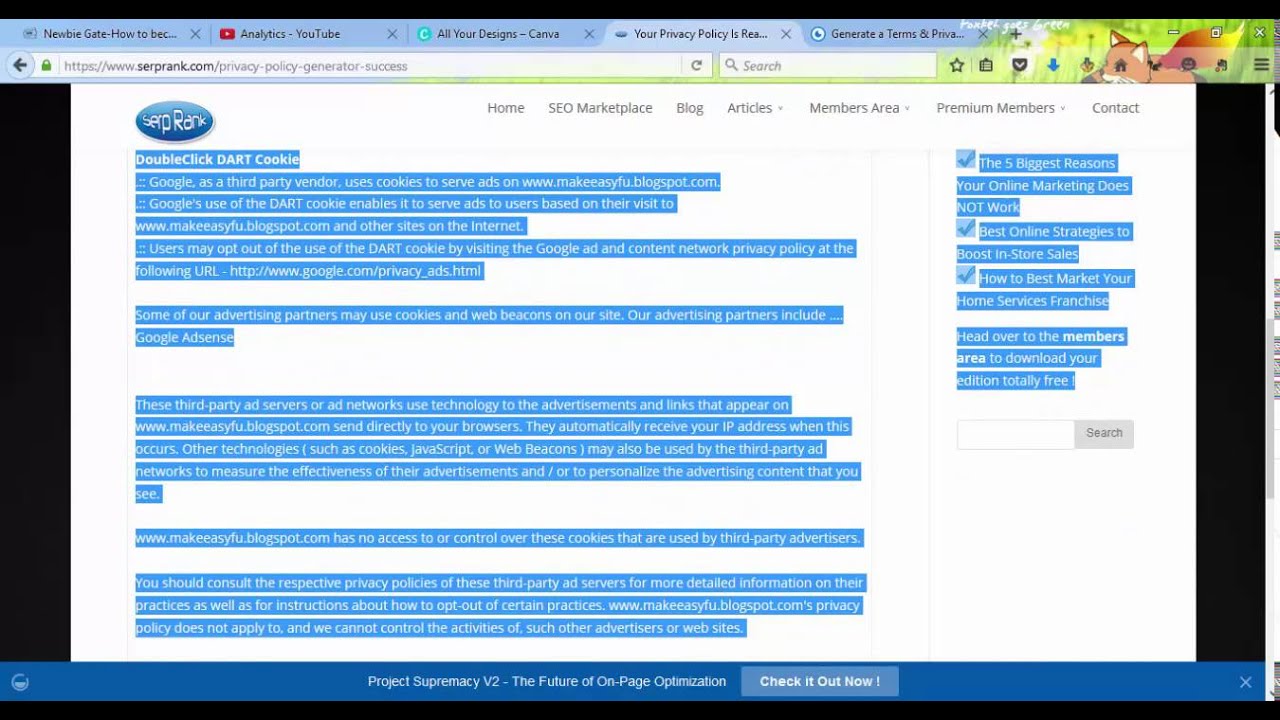 How to Generate a Free Privacy Policy Page for Your Blog
