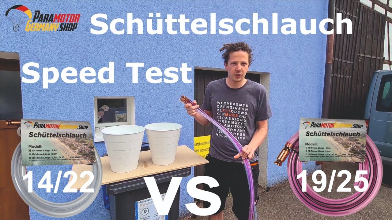 Motorschirm Schüttelschlauch Speed Test 14 / 22 mm VS 19 / 25 mm by Bene ParamotorGermany