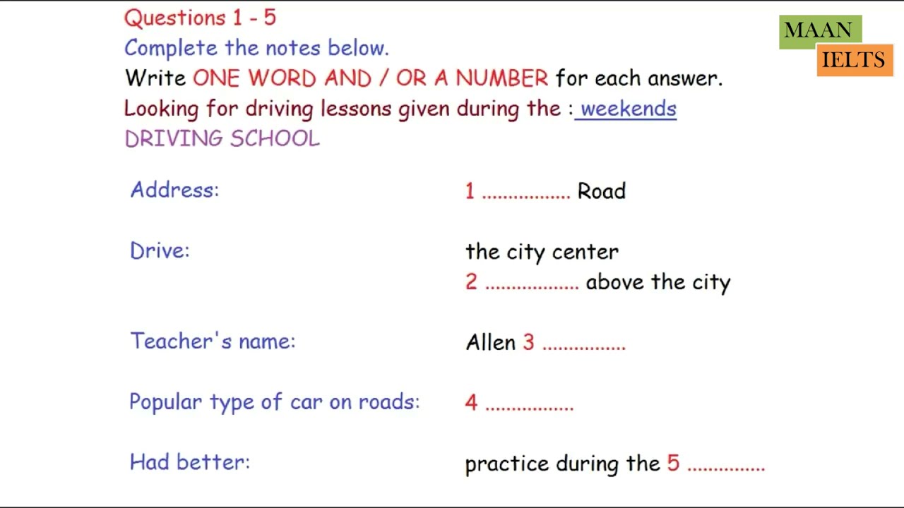 TALKING ABOUT DRIVING LESSONS - DRIVING SCHOOL | LOOKING FOR DRIVING LESSONS | IELTS LISTENING TEST