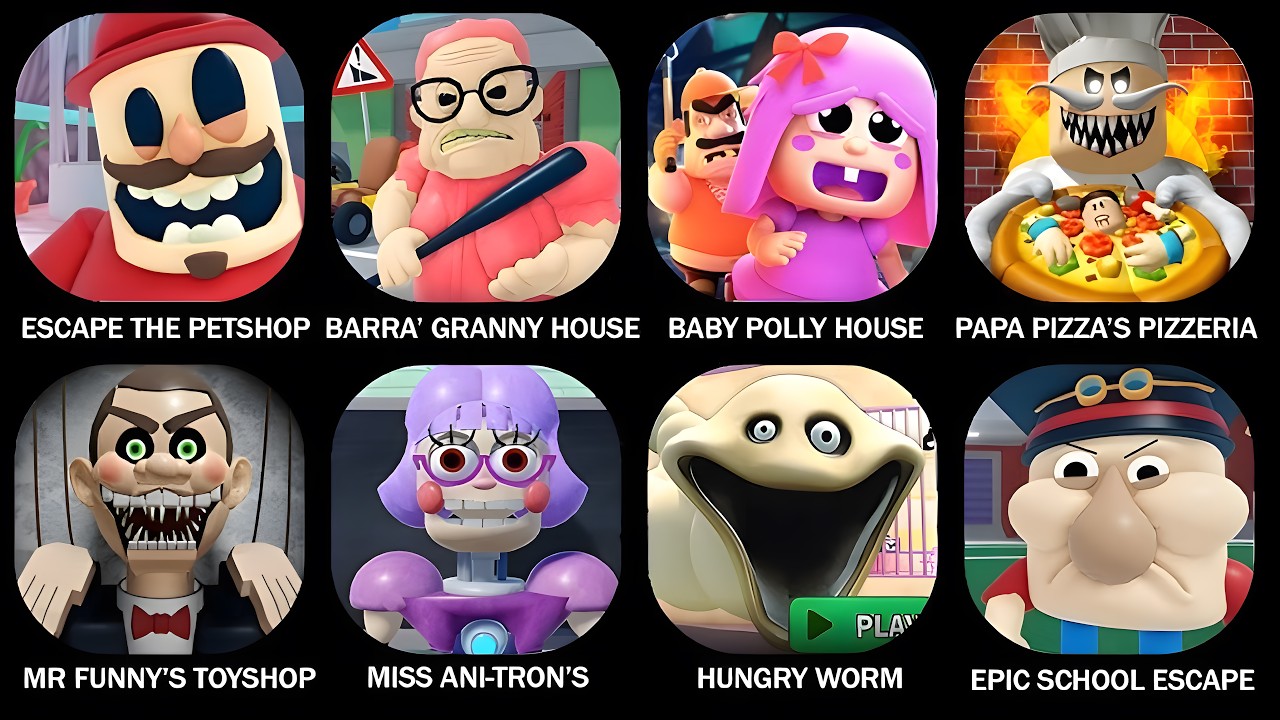 Baby Bobby Daycare!,BARRY'S PRISON RUN!,RUN FROM GRANDPA!,Roblox,Papa Pizza's Pizzeria!
