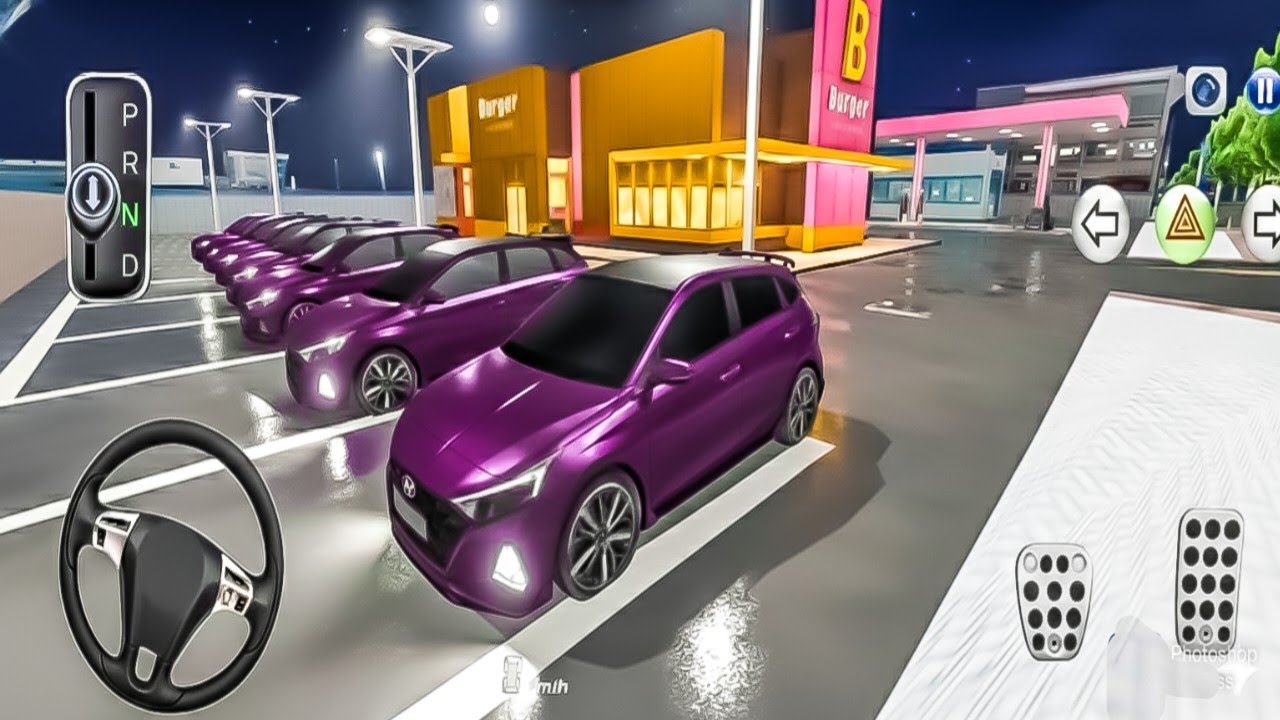 All purple color Hyundai luxury car parking in the gas pump Driving Class Game-3D Android Simulator 