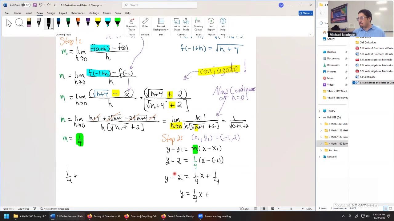 Math 1160 - 29 January 2026 - Sections 2.3, 3.1