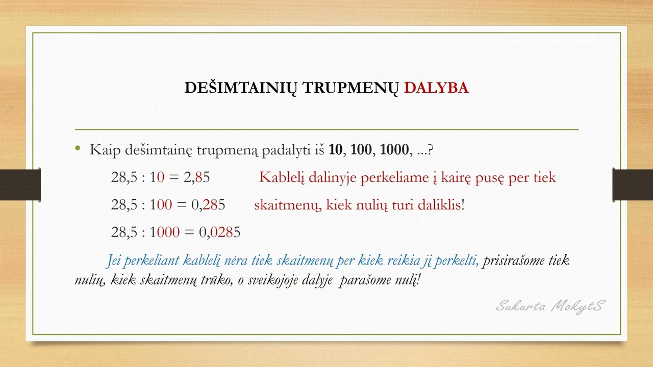 76 pamoka Dešimtainių trupmenų dalyba (Matematika 5 klasė)