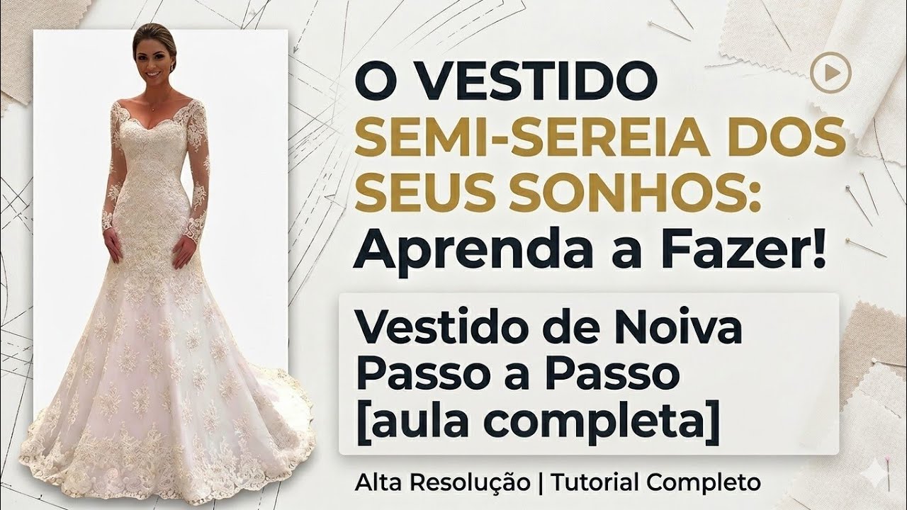 DIY Como fazer Vestido de Casamento Semi Sereia_Alta Costura Passo a Passo Gisleide Novelo_Aula 03