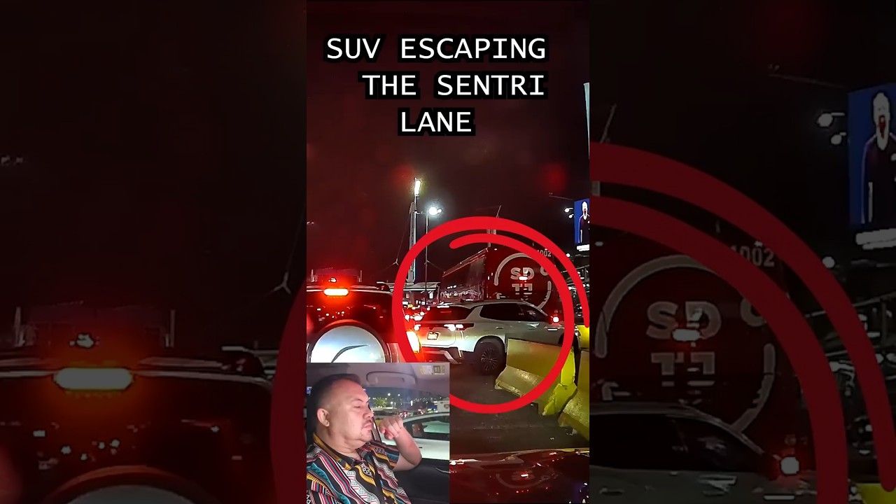 Внедорожник выезжает за пределы полосы движения Sentri Lane в Тихуане ночью.