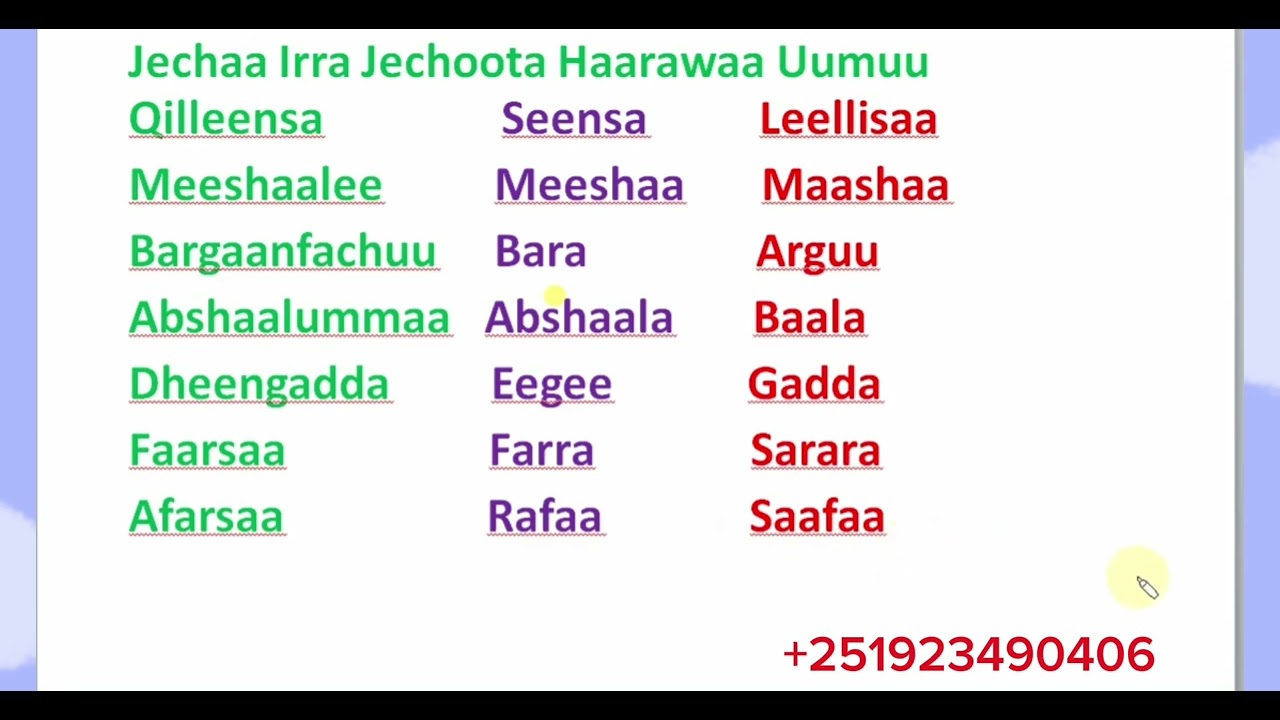 Jechaa Irra Jechoota Haarawaa Uumuu # Learn Afaan Oromoo #Amharic English letters