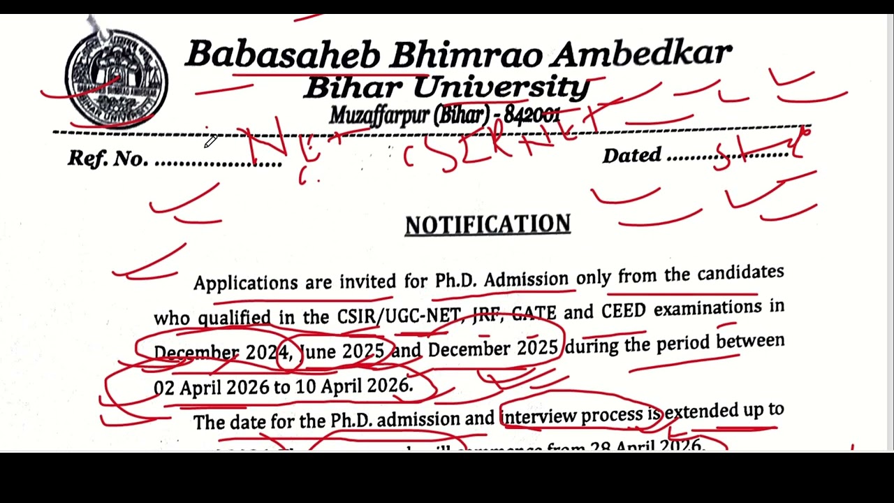 Ph.D. Admission Notification 2026 &ndash; Babasaheb Bhimrao Ambedkar Bihar University, Muzaffarpur