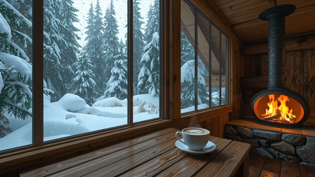 Snowy Forest Fireplace Ambience | Warm Fire Sounds for Deep Sleep Relaxation Cozy Winter Night ASMR!