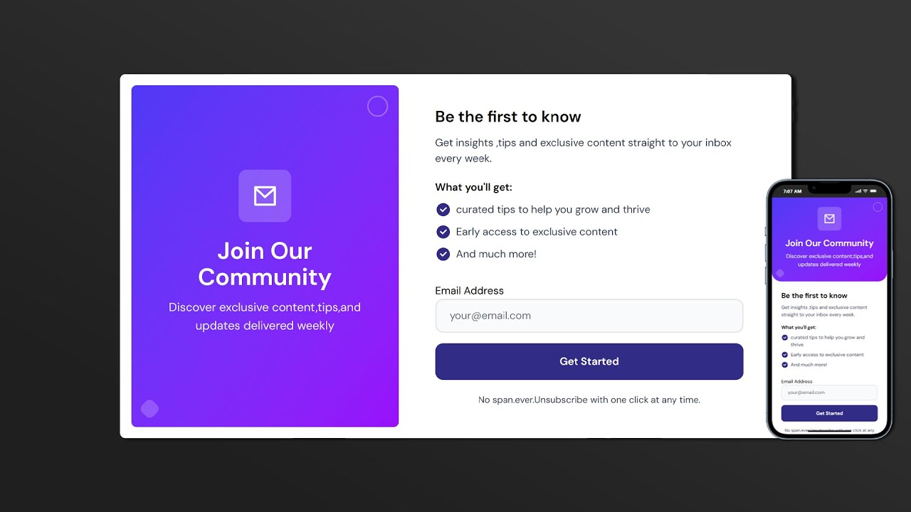 News letter signup form using react.js and tailwind CSS #coding #reactjs #tailwindcss #tailwind 