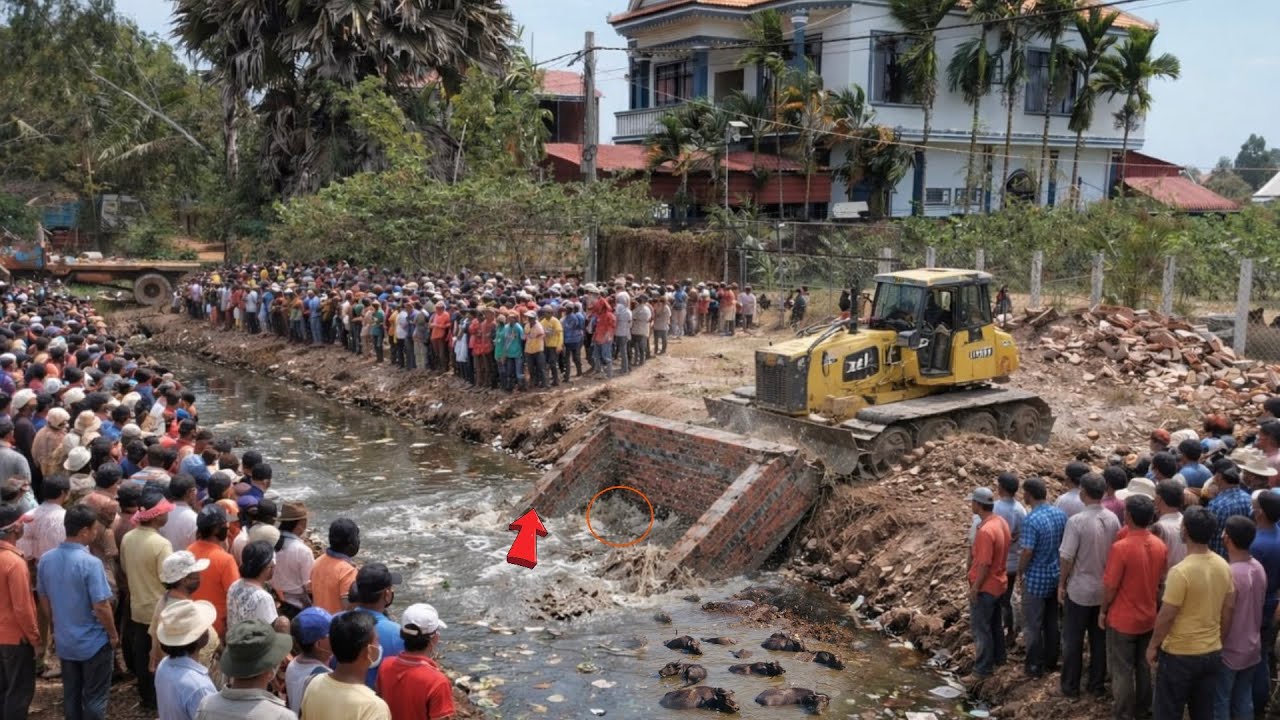Great new project!! Strong clearing, pushing soil, Old houses into Hug Pond by Bulldozer & Dump Truc