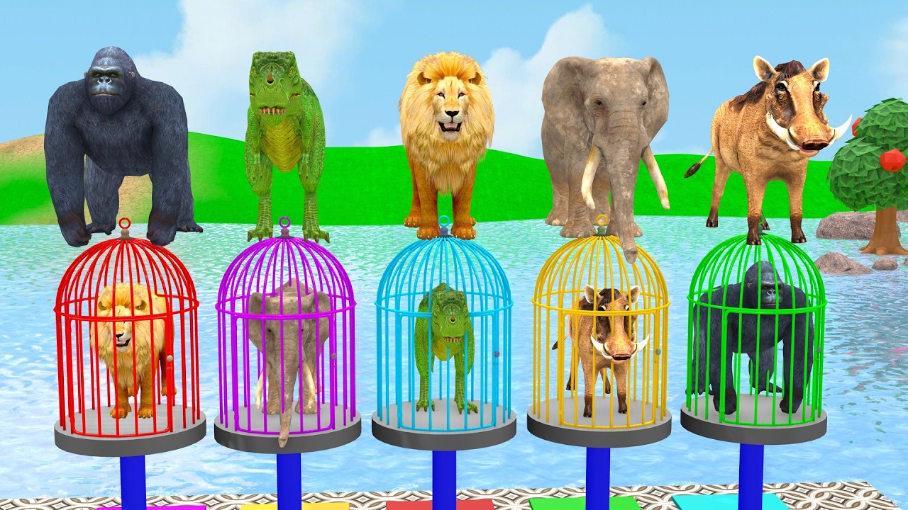 Long Slide Game With Gorilla Dainorser Elephant Loin Cow Horse 3d Animals Race Game Anyone Animals