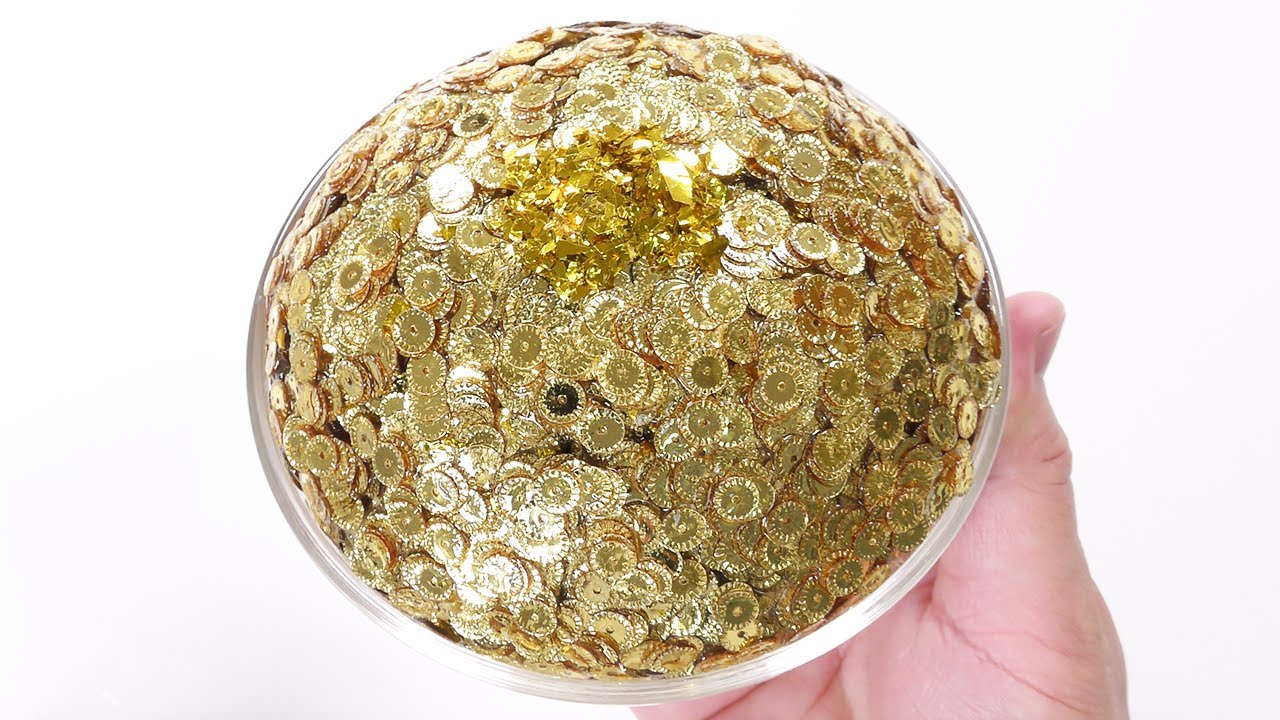 【DIY】金運がUPしそうな黄金スパンコールスライム作ってみた【slime ASMR】