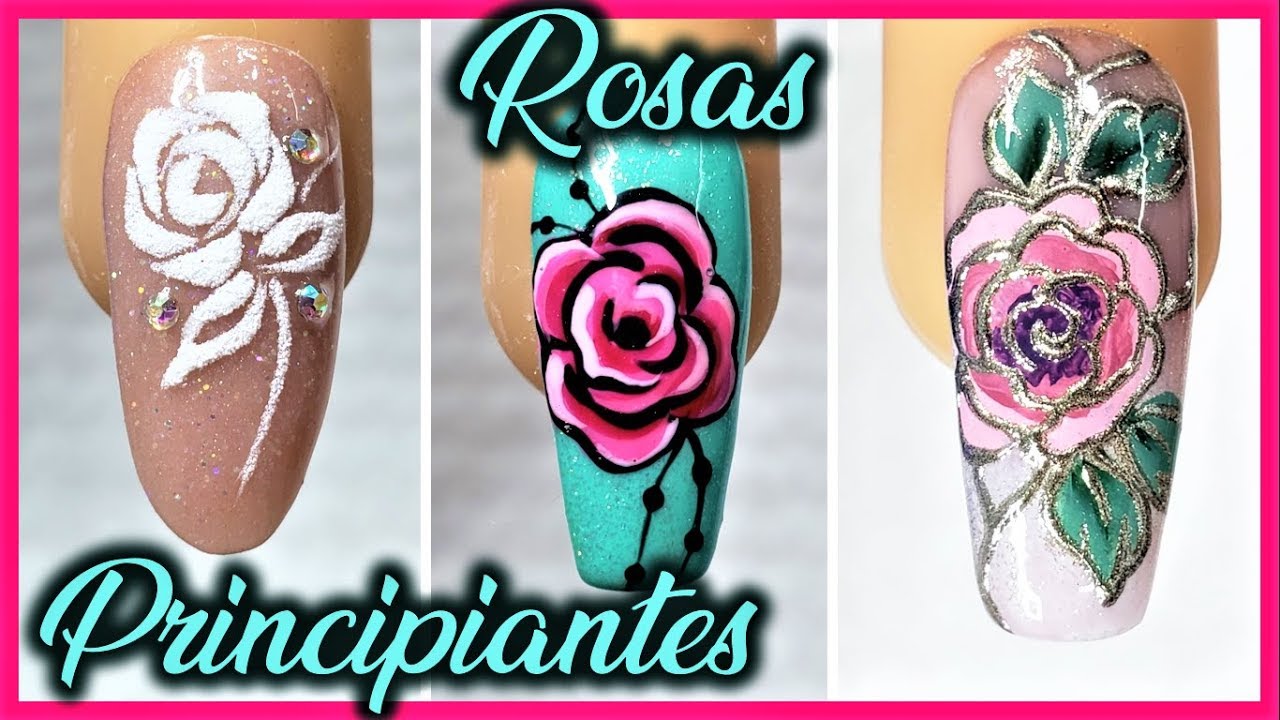 3 formas de hacer ROSAS en tus uñas - Dibujar FÁCIL ROSAS en tus Uñas - Dibujar FÁCIL flores en Uñas