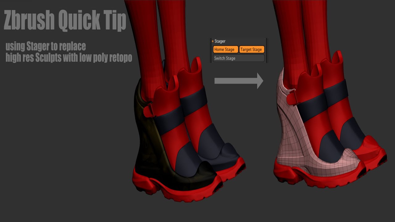 Zbrush Quick Tip using Stager to replace High poly geometry
