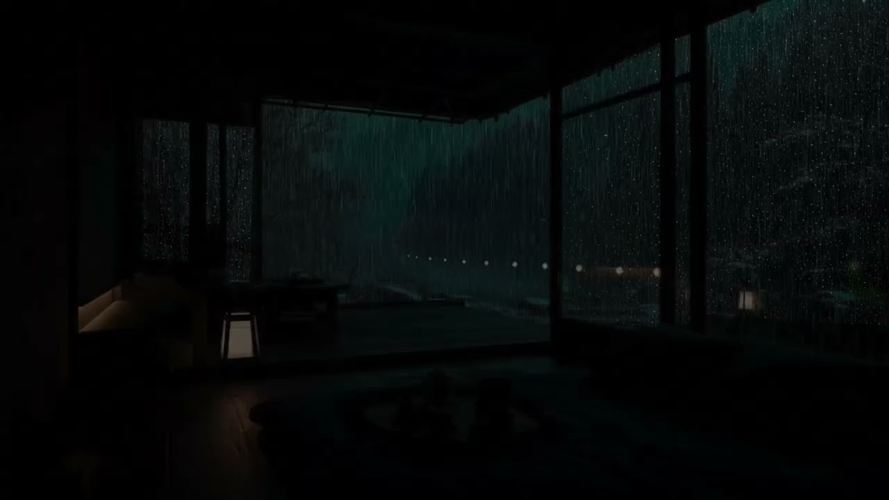 Midnight Rain Drifting Through a Quiet Dark Room for Deep Sleep