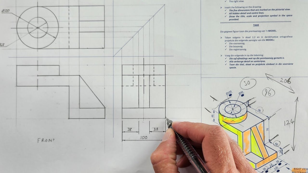 HOW TO draw a THIRD ANGLE Orthographic Projection - HSE | Page 6-5 | Grade 10
