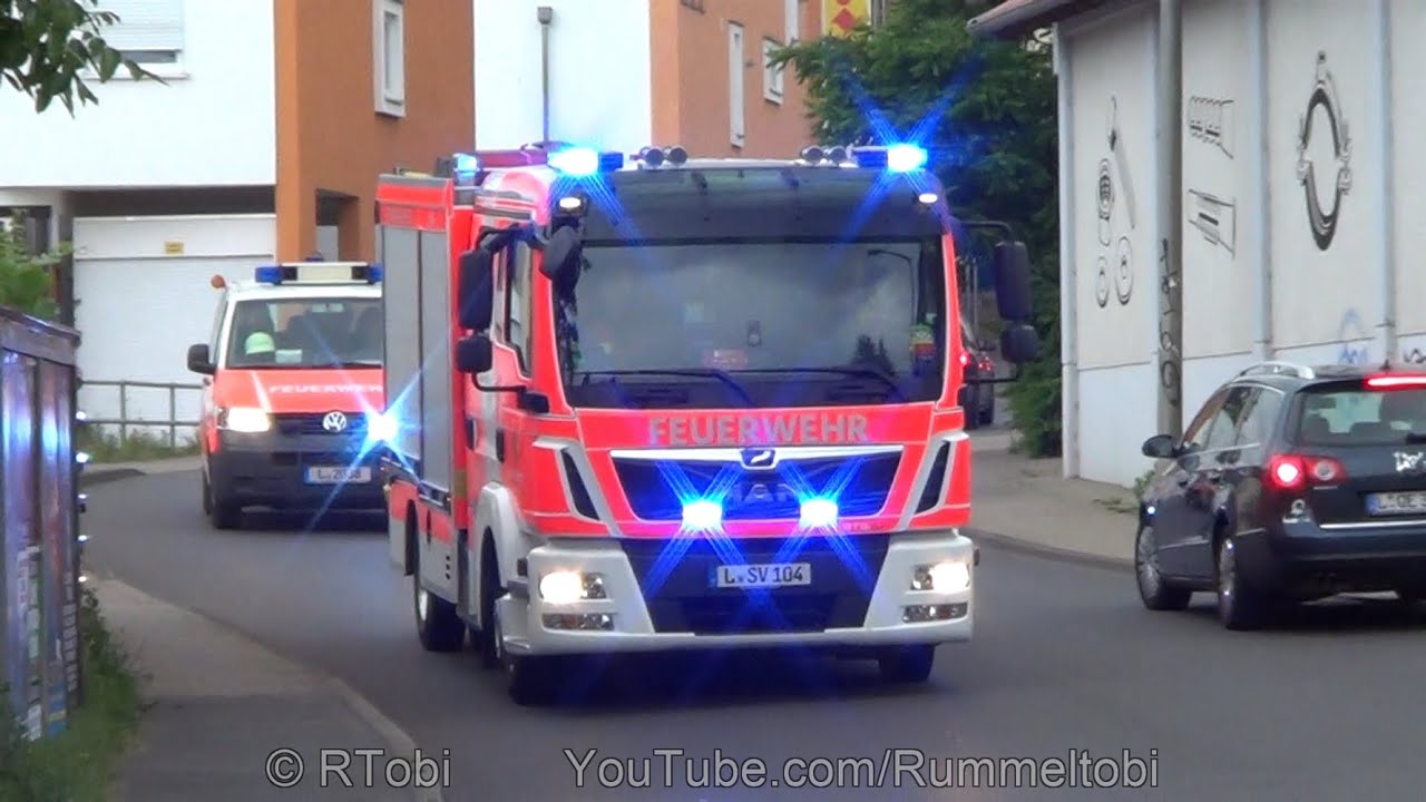 Einsatzfahrten Wasserrettungseinsatz Leipzig 6.6.2022 - BF FW5 & 6 + FF Lausen + Falck RTW + Polizei