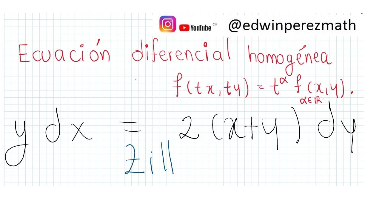 04 ydx=2(x+y)dy=0 Ecuación diferencial homogénea M(x,y)dx+N(x,y)dy=0. Zill. Sustitución y=ux, x=vy.