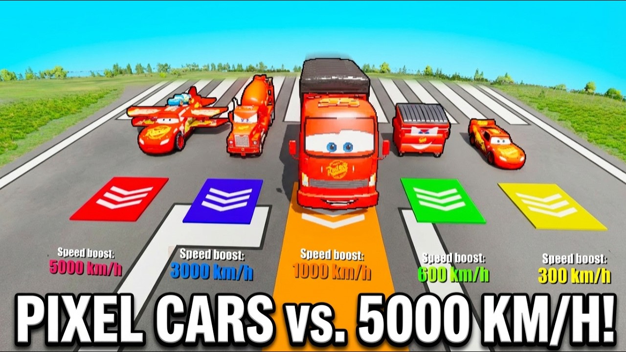 Pixel Cars on Speed Boost Platforms 300–5000 km/h – What Happens to Them in BeamNG drive?