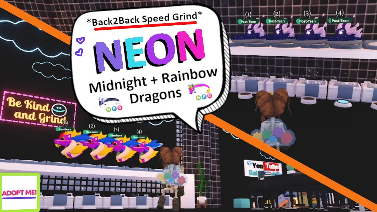 Back2Back Speed Grinds - NEON Midnight Dragon and NEON Rainbow Dragon - Adopt Me (Roblox) ♡
