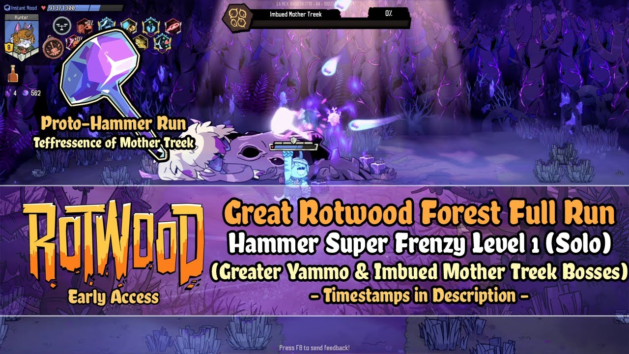 Rotwood Early Access - Great Rotwood Forest [Hammer Super Frenzy 1] Solo Run (Imbued Mother Treek)