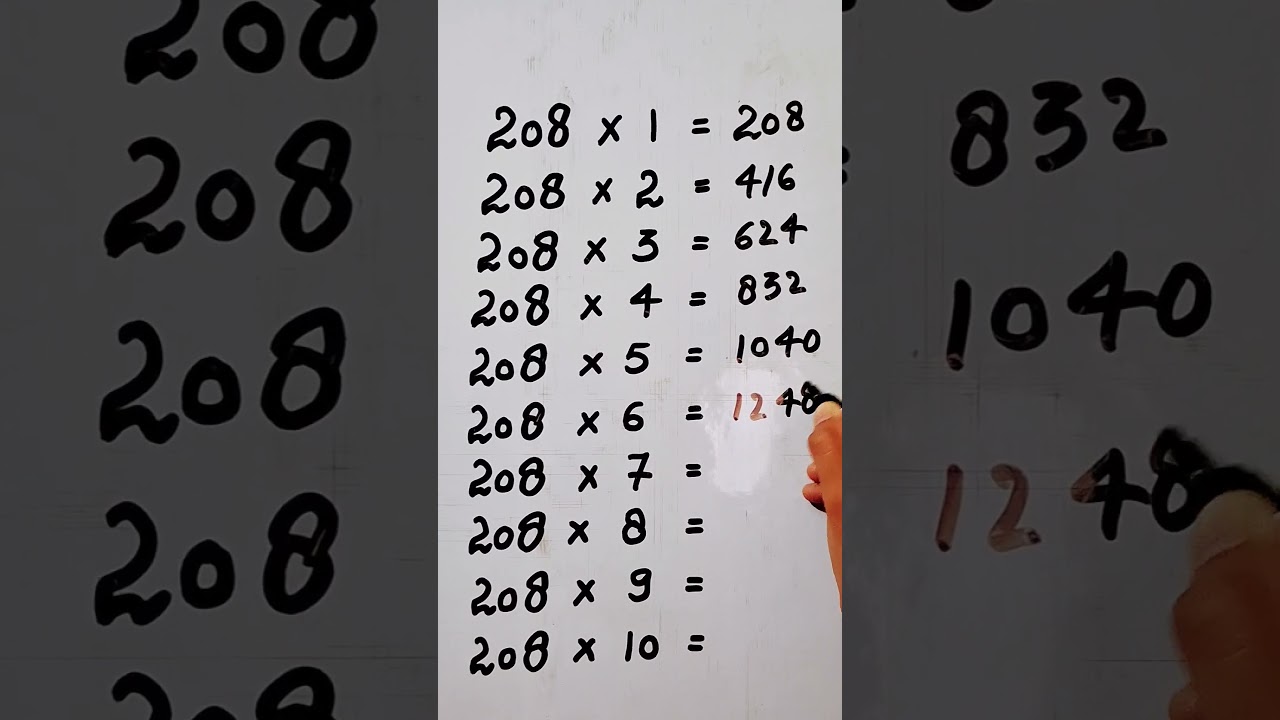 write the Table of 208 in 20 second only..#maths #maths #mathshack &lrm;@study_care0&nbsp;