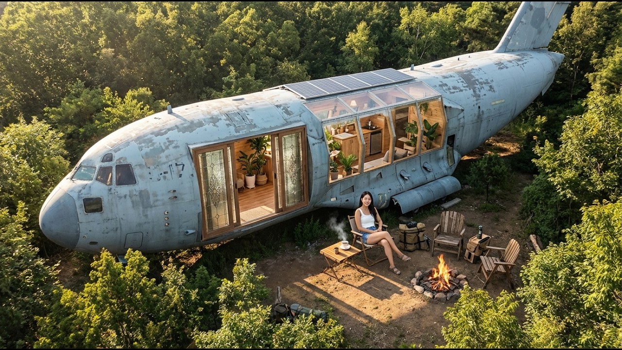 Building a Dream House Inside an Abandoned C-17 Globemaster Aircraft in a Dense Forest ASMR Survival