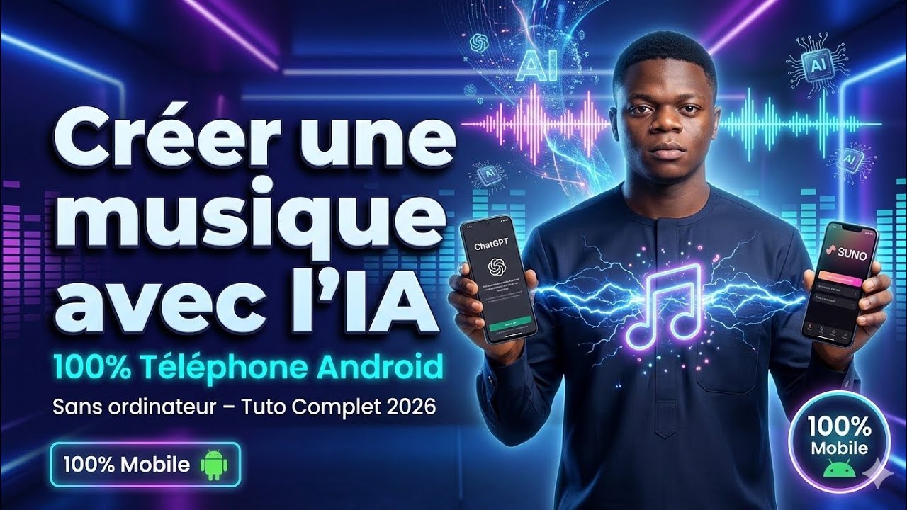 Créer une MUSIQUE avec l’IA sur Téléphone 📱 | ChatGPT + SUNO AI (100% Android)