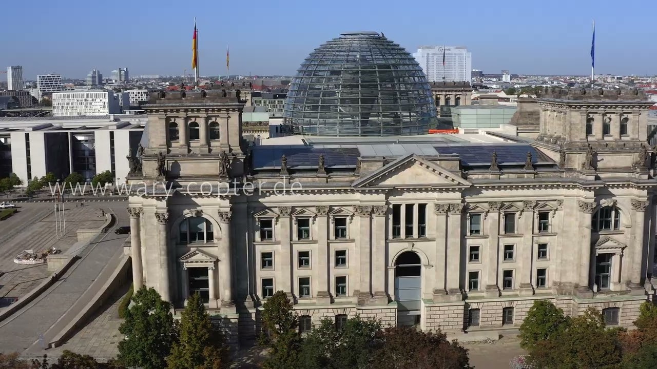 4K Drone Footage of Berlin Reichstag and Government District, chancellery office